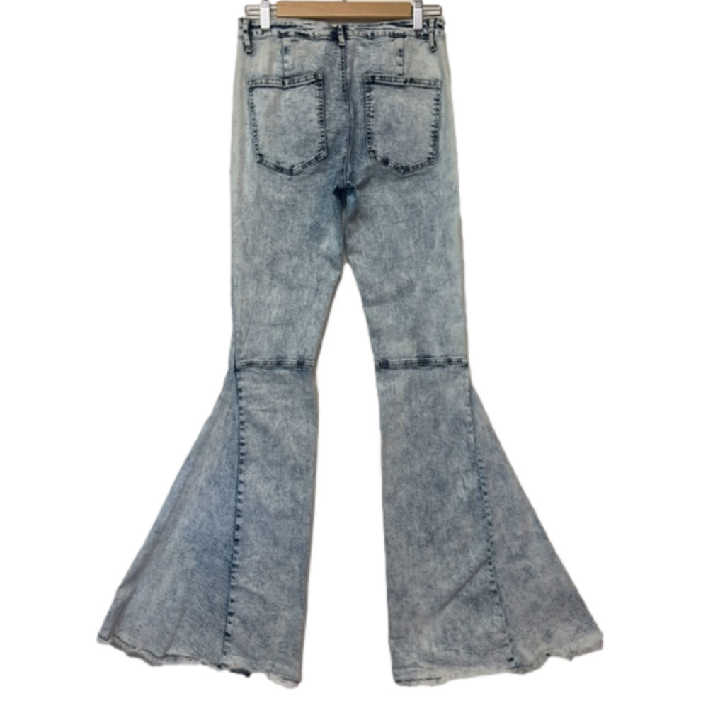 Saints & Hearts Y2K High Rise Acid Denim Wash Extreme Flare Sz L Stretch Boho